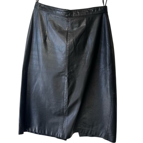 Vintage 80s Brass Plum Nordstrom Black Leather Pencil Skirt | Knee Length | M - Picture 1 of 11
